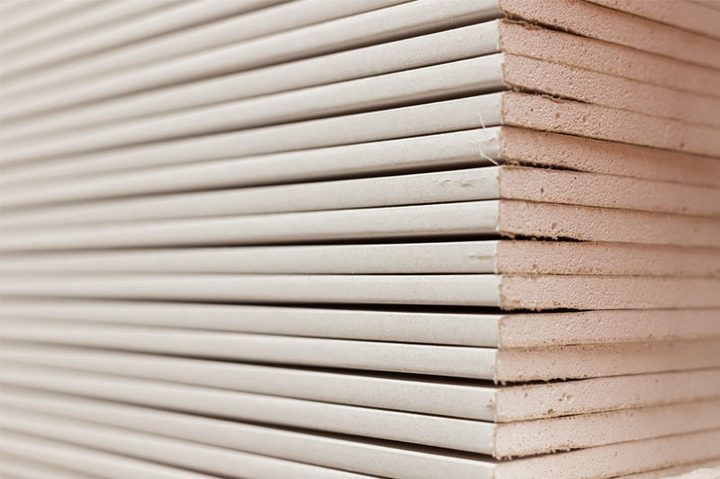 Stack of gypsum drywall boards