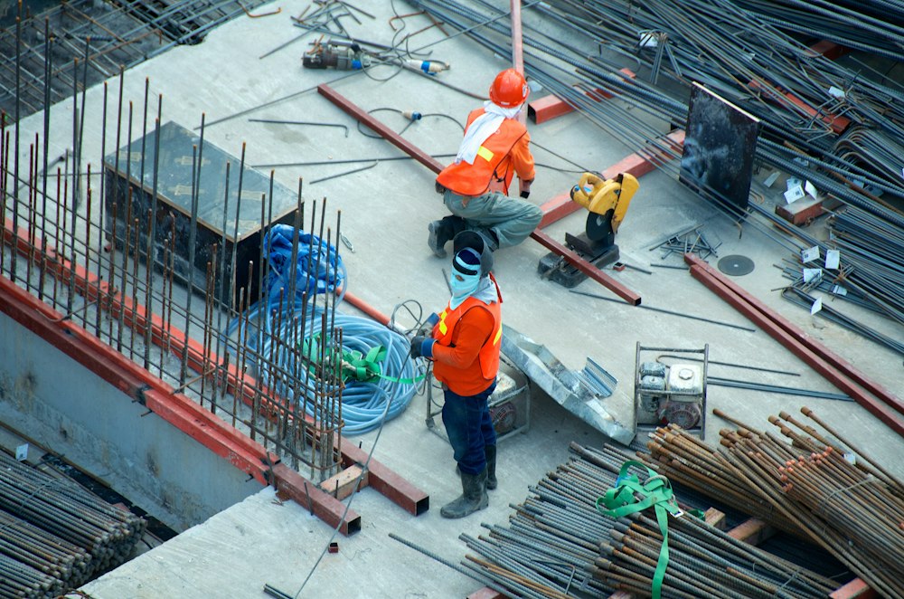 Construction site with workers planning a project