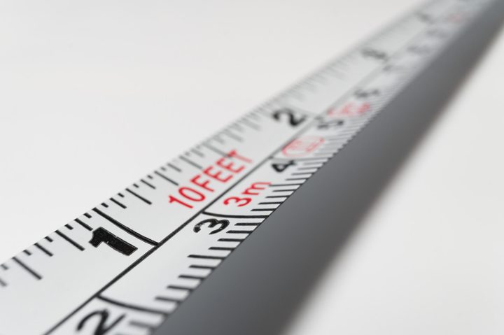 Measuring tape with feet and meter markings